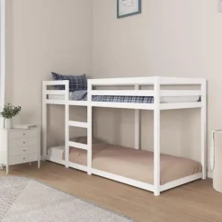 Kinderbedden-vidaXL - Stapelbed met zijladder - Wit - Massief grenenhout - 80x200 cm