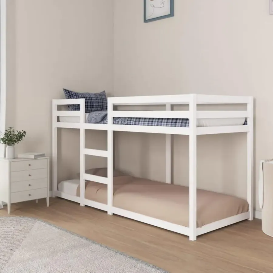 Kinderbedden-vidaXL - Stapelbed met zijladder - Wit - Massief grenenhout - 80x200 cm