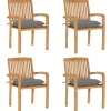 Tuinstoelen-vidaXL - Stapelstoelen - Kussens - Grijs - Hout - 4 stuks