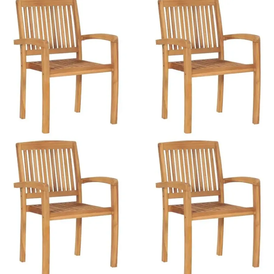 Tuinstoelen-vidaXL - Stapelstoelen - Kussens - Grijs - Hout - 4 stuks