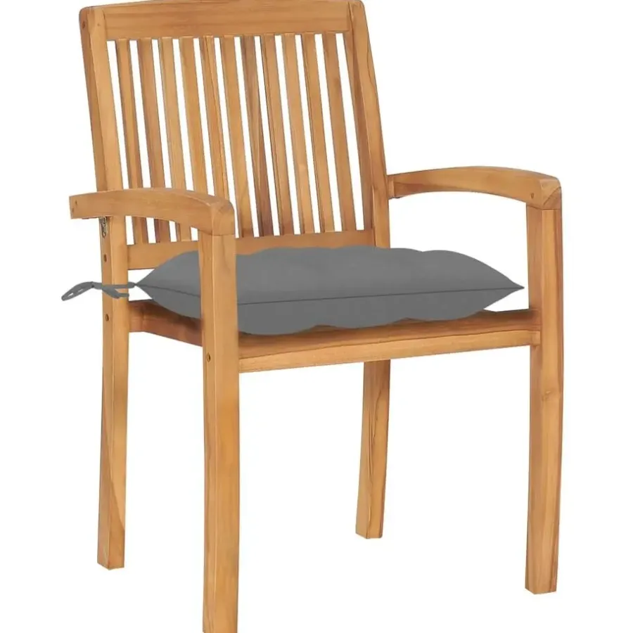 Tuinstoelen-vidaXL - Stapelstoelen - Kussens - Grijs - Hout - 4 stuks