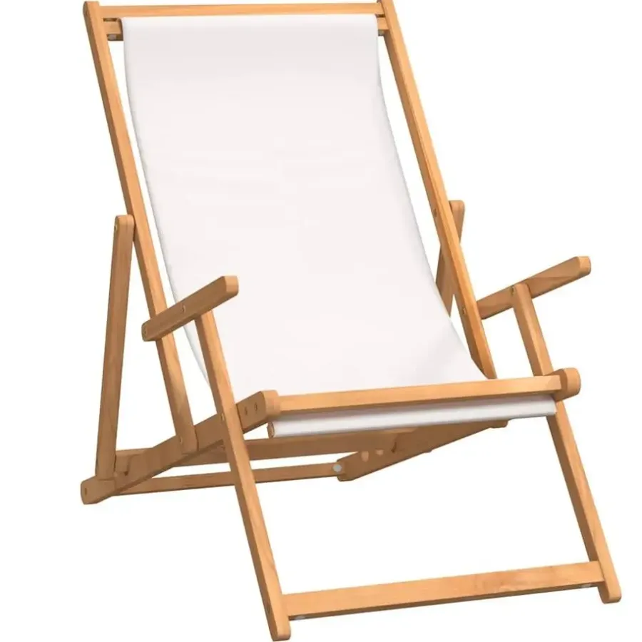 vidaXL - Strandstoel - Crème - Teakhout - Inklapbaar