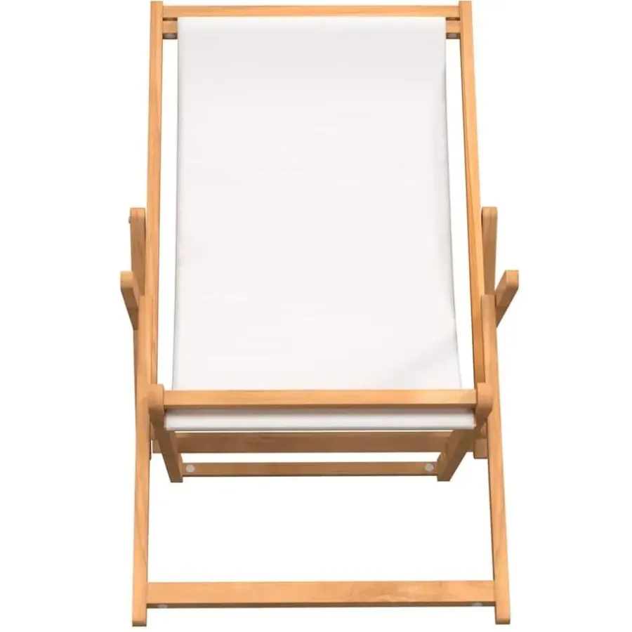 vidaXL - Strandstoel - Crème - Teakhout - Inklapbaar