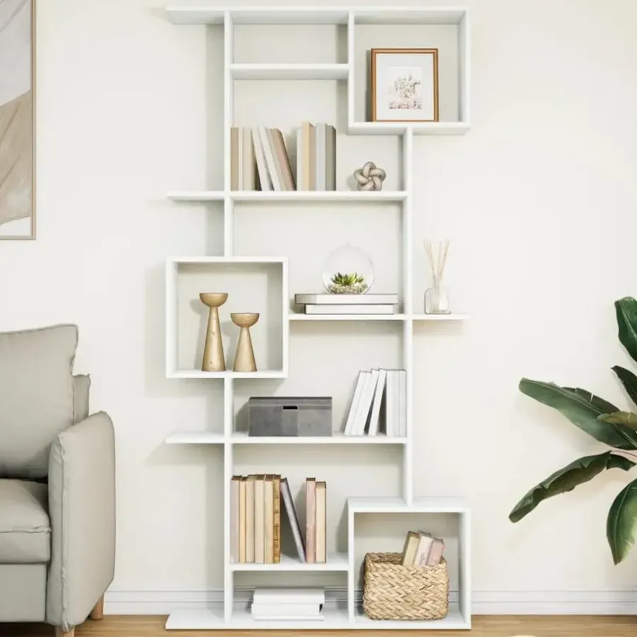 Boekenkasten|Boekenkasten-vidaXL - Symmetrische Boekenkast met vakken - Wit - Bewerkt hout - 92x29x188 cm