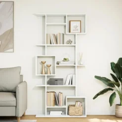 Boekenkasten|Boekenkasten-vidaXL - Symmetrische Boekenkast met vakken - Wit - Bewerkt hout - 92x29x188 cm