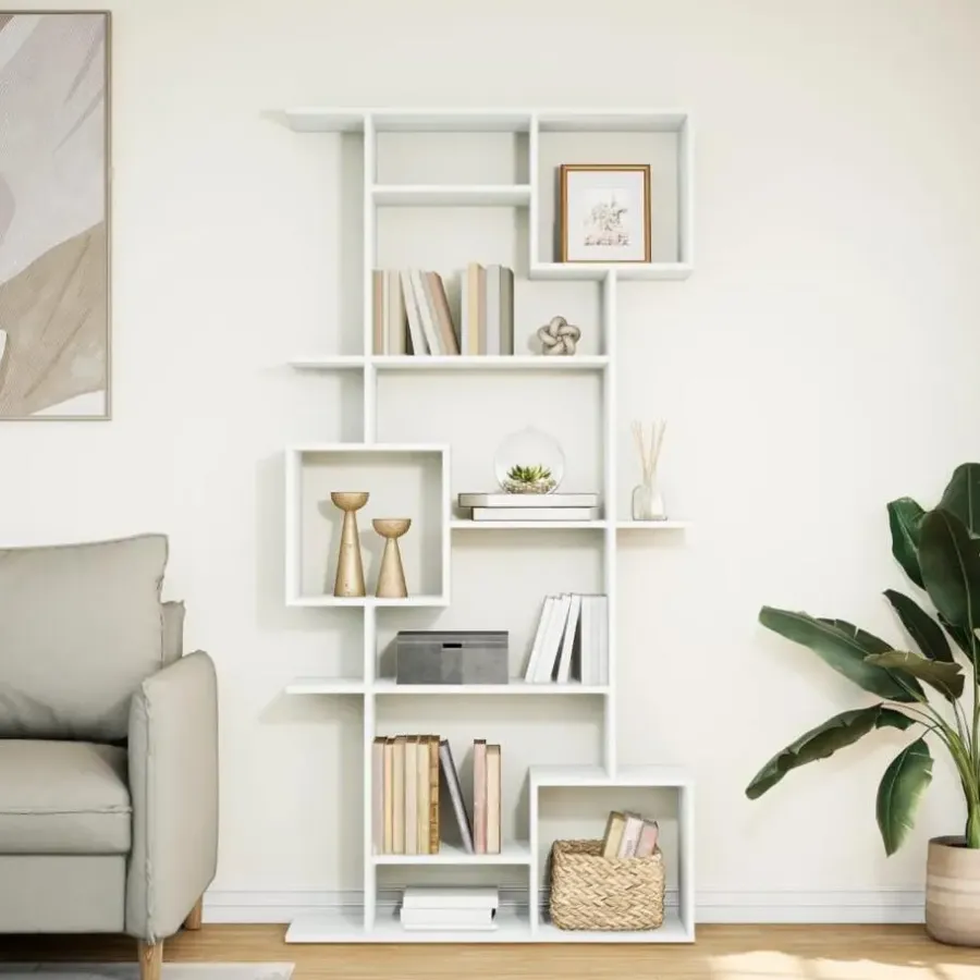 Boekenkasten|Boekenkasten-vidaXL - Symmetrische Boekenkast met vakken - Wit - Bewerkt hout - 92x29x188 cm
