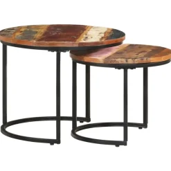 Salontafels-vidaXL - Tafeltje - Bruin - Gerecycled hout - Ø 40 x 34 cm - 2 stuks