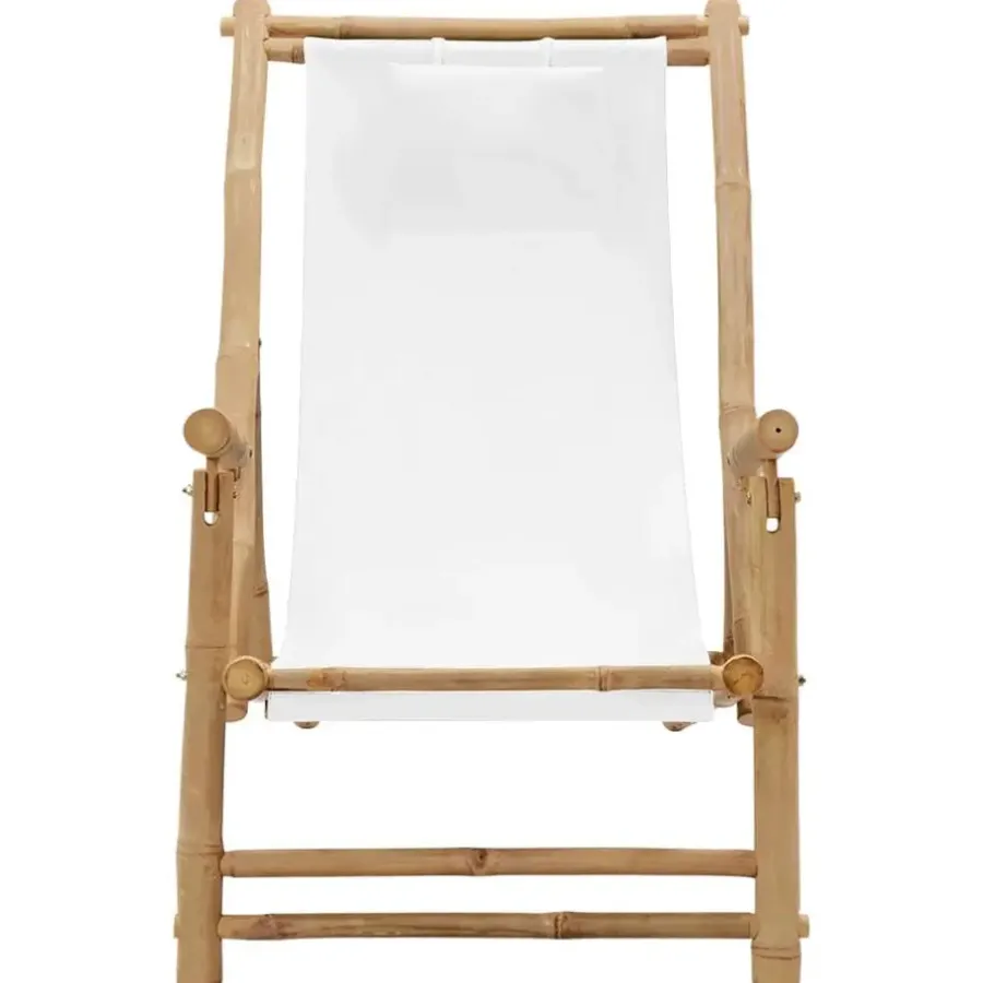vidaXL - Terrasstoel - Wit - Bamboe en canvas