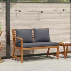 Tuinbanken-vidaXL - Tuinbank - Bruin - Stof - Met donkergrijs kussen - 114.5 cm