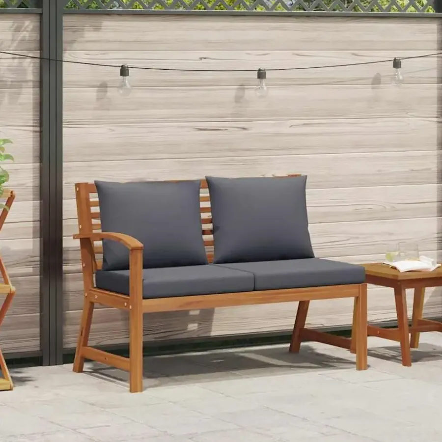 Tuinbanken-vidaXL - Tuinbank - Bruin - Stof - Met donkergrijs kussen - 114.5 cm