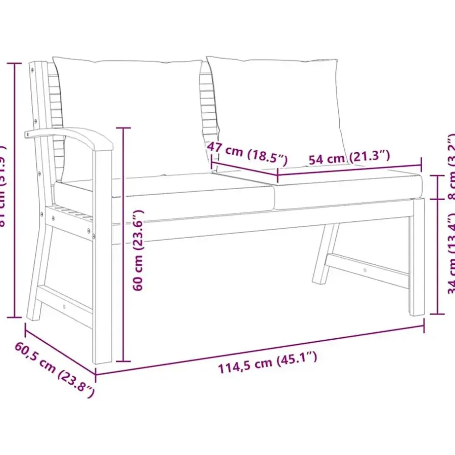 Tuinbanken-vidaXL - Tuinbank - Bruin - Stof - Met donkergrijs kussen - 114.5 cm