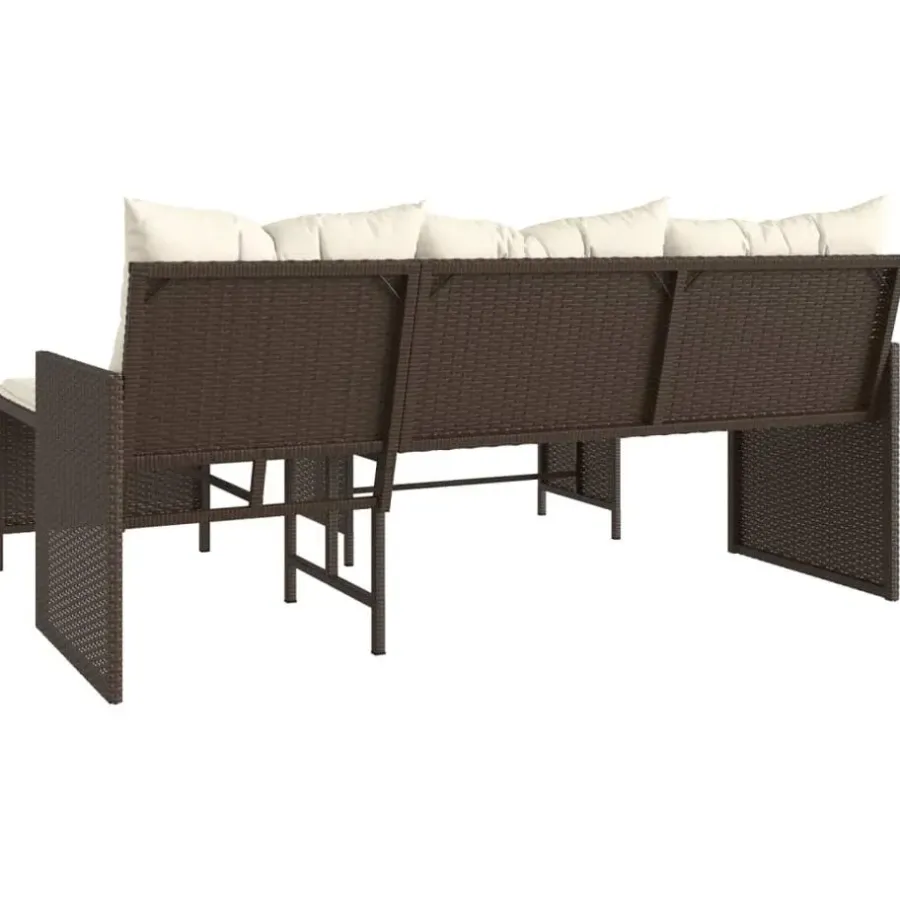 Loungesets-vidaXL - Tuinbank - Bruin - Poly rattan - L-vormig - Met tafel en kussens