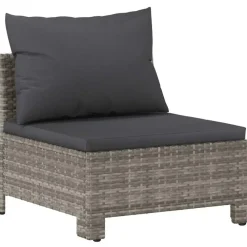 vidaXL - Tuinbank - Grijs - Poly rattan - Met kussens