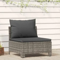 vidaXL - Tuinbank - Grijs - Poly rattan - Met kussens