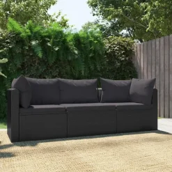 Loungebanken-vidaXL - Tuinbank - Zwart - Poly rattan