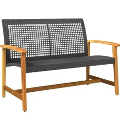 vidaXL - Tuinbank - Zwart - Poly rattan en acaciahout - 112 cm