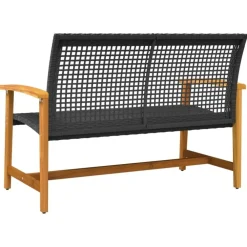 vidaXL - Tuinbank - Zwart - Poly rattan en acaciahout - 112 cm