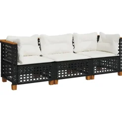 Tuinbanken-vidaXL - Tuinbank - Zwart - Poly rattan - 3 stuks