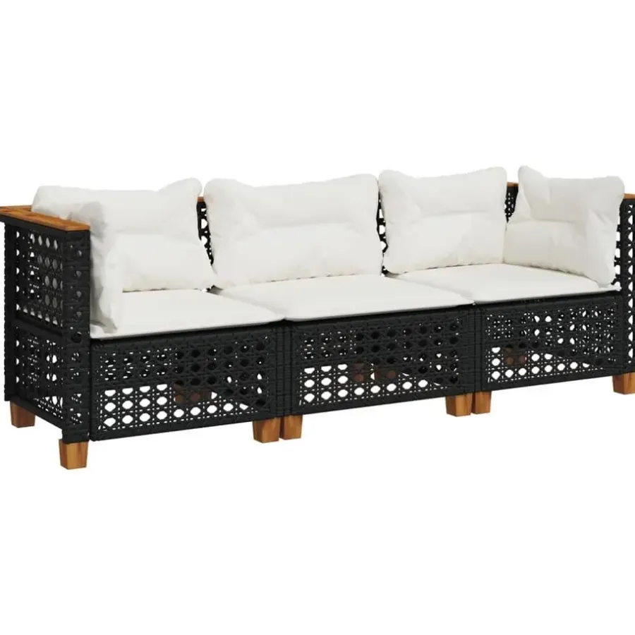 Tuinbanken-vidaXL - Tuinbank - Zwart - Poly rattan - 3 stuks