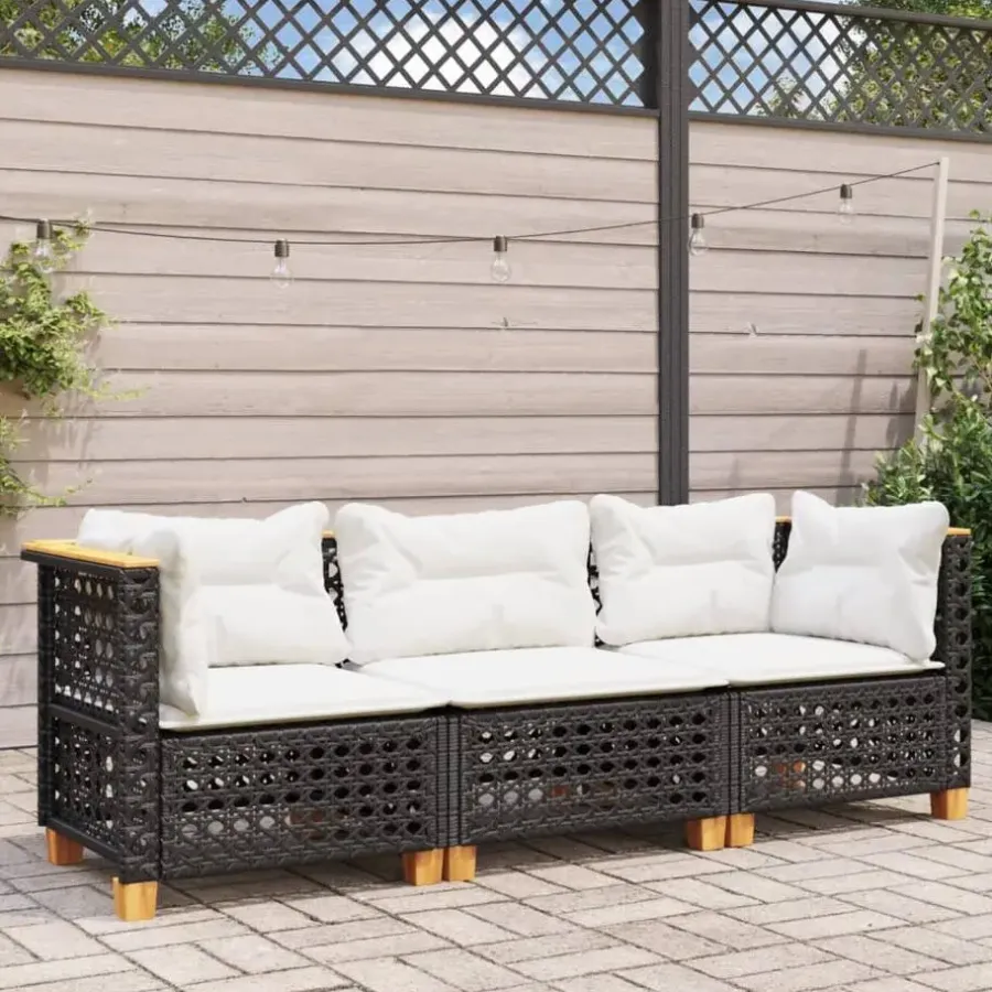 Tuinbanken-vidaXL - Tuinbank - Zwart - Poly rattan - 3 stuks