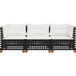 Tuinbanken-vidaXL - Tuinbank - Zwart - Poly rattan - 3 stuks