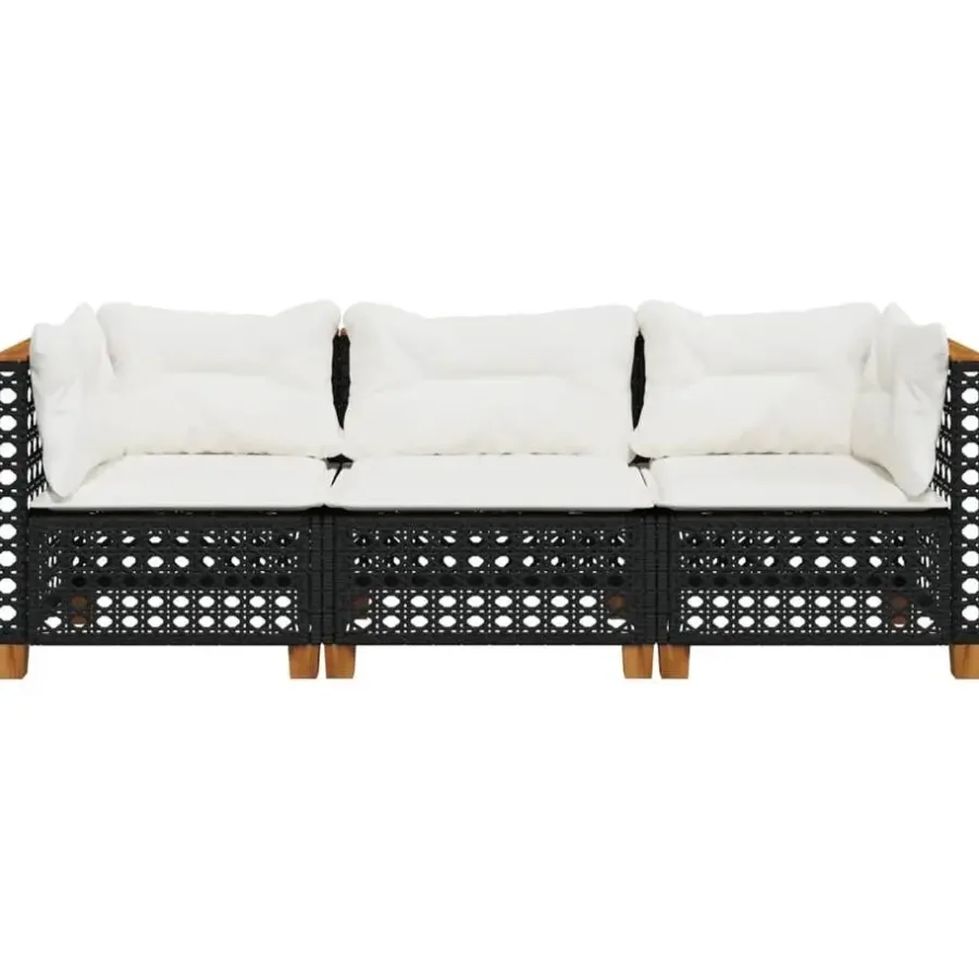 Tuinbanken-vidaXL - Tuinbank - Zwart - Poly rattan - 3 stuks