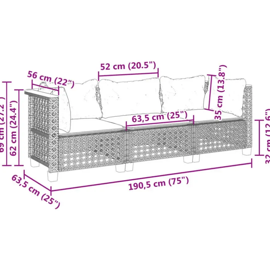 Tuinbanken-vidaXL - Tuinbank - Zwart - Poly rattan - 3 stuks