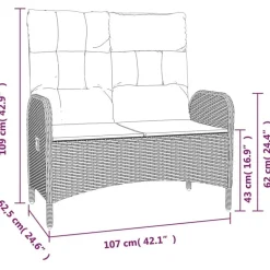vidaXL - Tuinbank - Zwart - Poly rattan - 107 cm - Verstelbaar