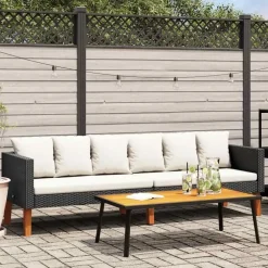 Loungebanken-vidaXL - Tuinbank - Zwart - Poly rattan