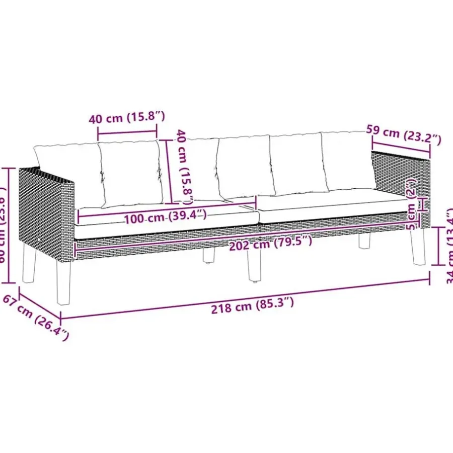 Loungebanken-vidaXL - Tuinbank - Zwart - Poly rattan