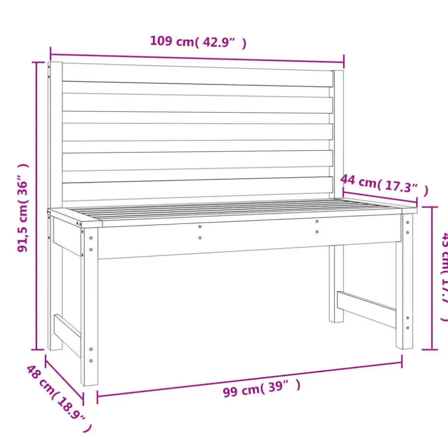 Tuinbanken-vidaXL - Tuinbank - Zwart - Grenenhout - 109 cm