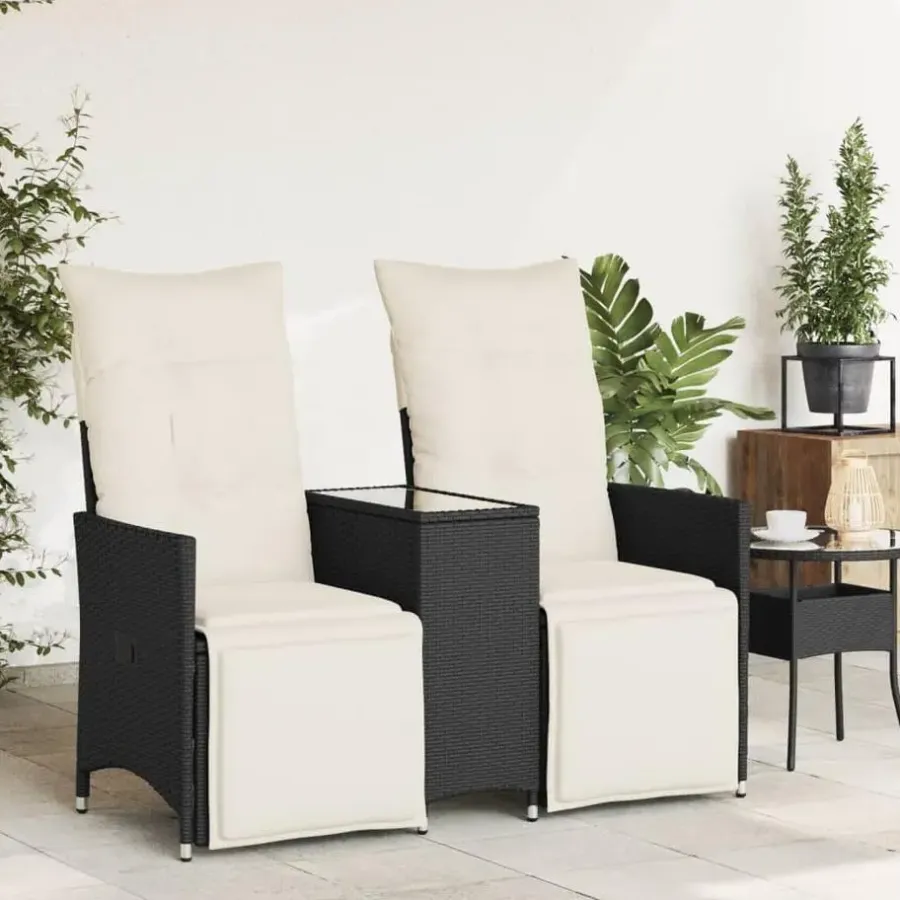 Tuinstoelen-vidaXL - Tuinbank - Zwart - Poly rattan