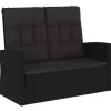 Loungebanken-vidaXL - Tuinbank - Zwart - Poly rattan - 118 cm - Verstelbaar - Met kussens