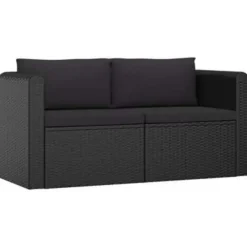 Loungebanken-vidaXL - Tuinbank - Zwart - Poly rattan