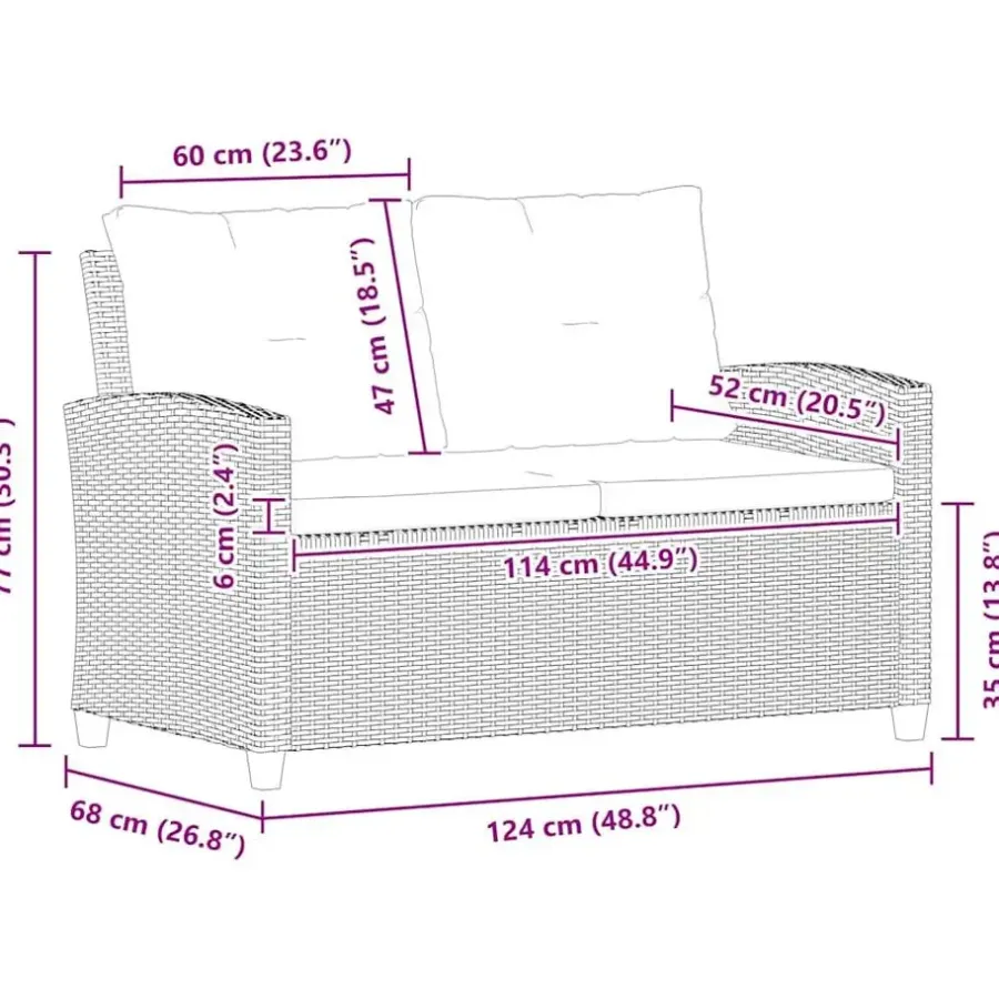 Loungebanken-vidaXL - Tuinbank - Zwart - Poly rattan