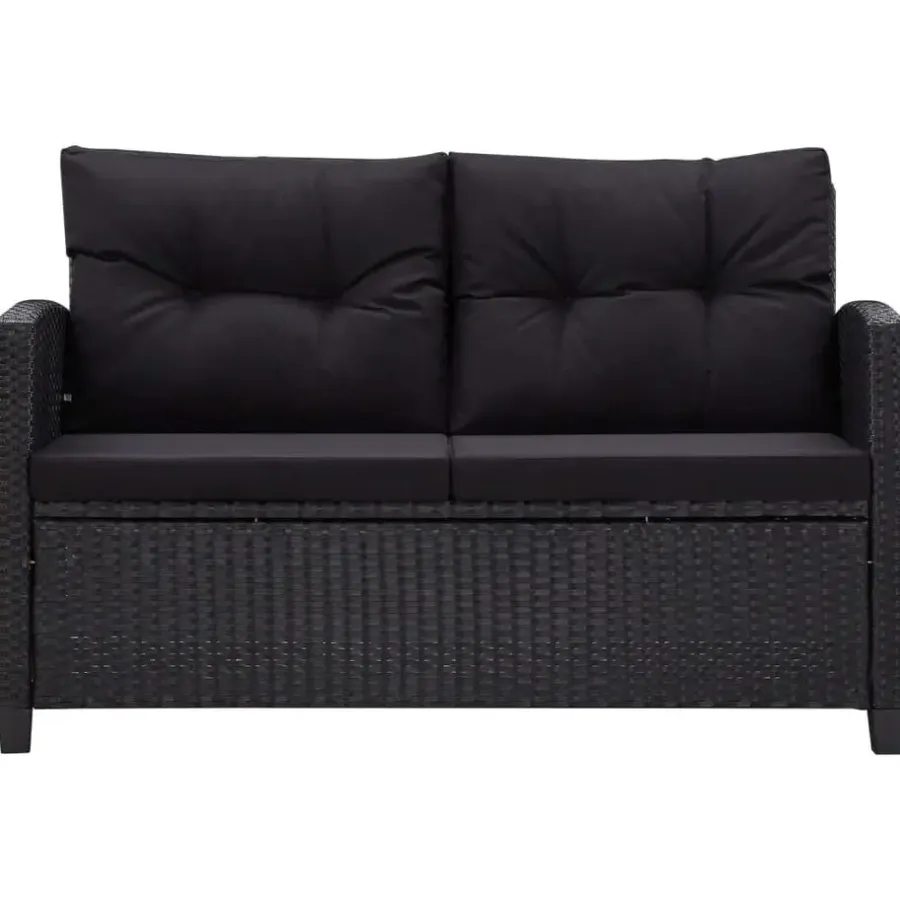 Loungebanken-vidaXL - Tuinbank - Zwart - Poly rattan