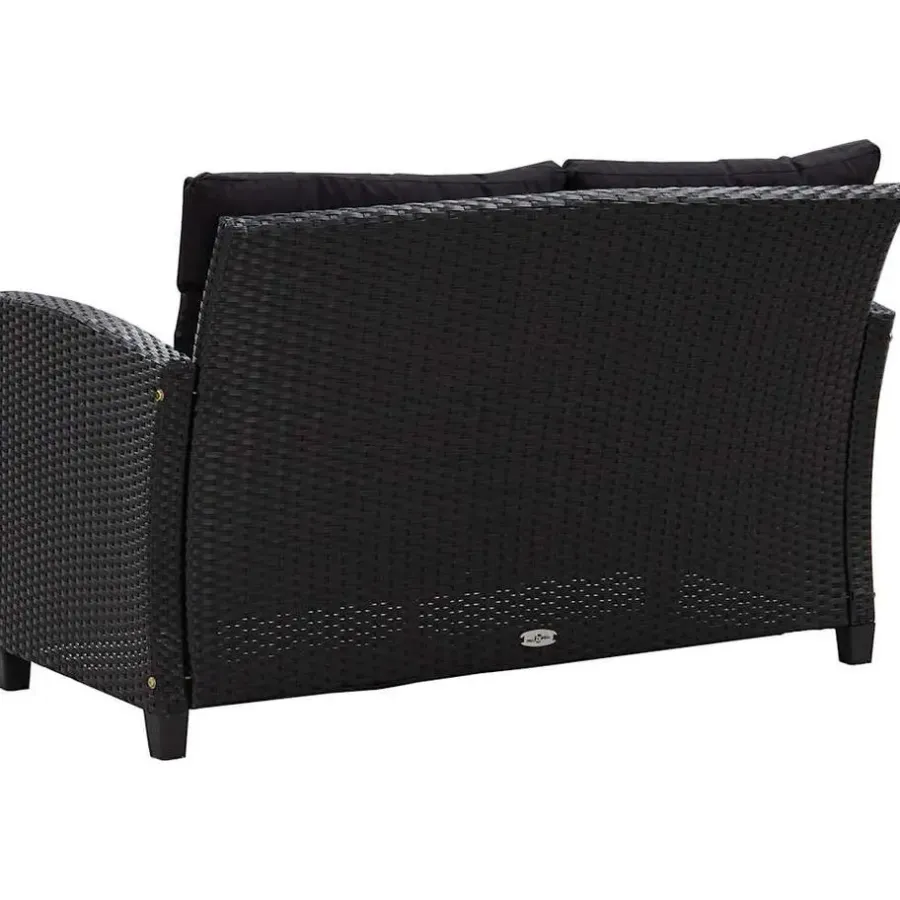 Loungebanken-vidaXL - Tuinbank - Zwart - Poly rattan