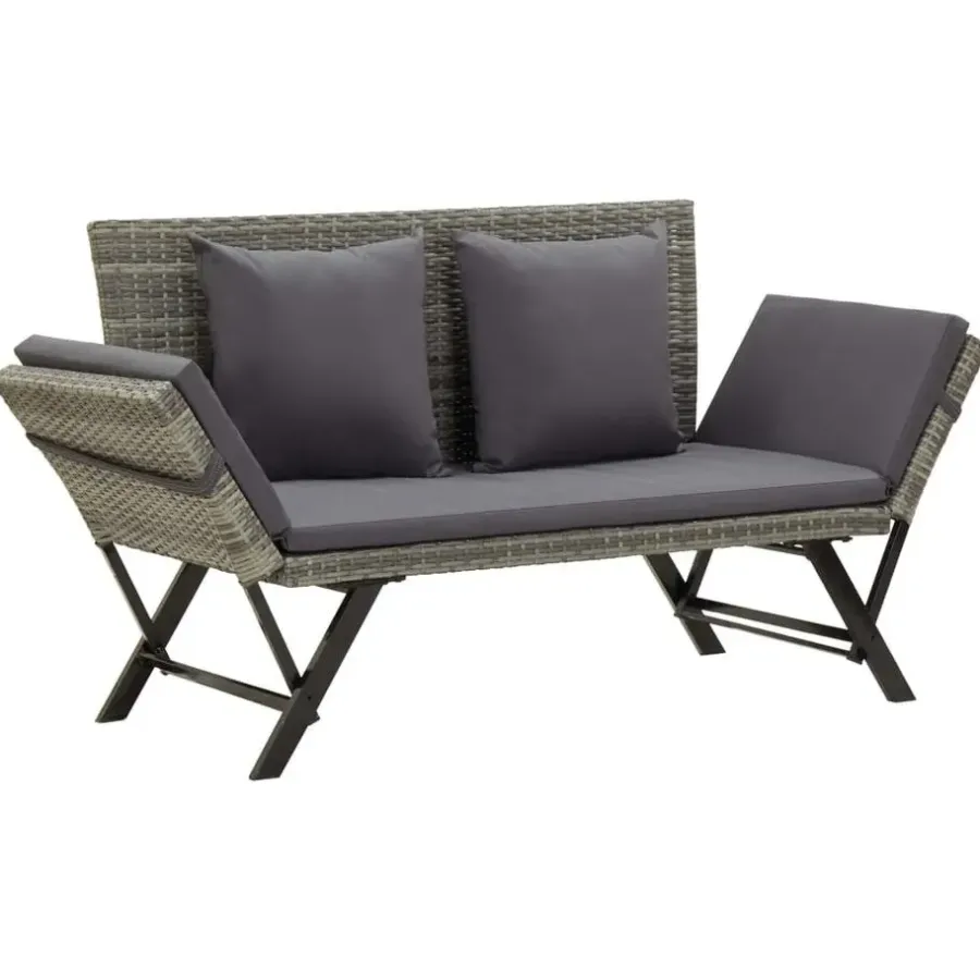 Tuinbanken-vidaXL - Tuinbank 2-in-1 - Grijs - Poly rattan -176 cm - Met kussens