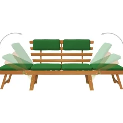 Tuinbanken-vidaXL - Tuinbank 2-in-1 - Groen - Acaciahout - 190 cm - Met kussens