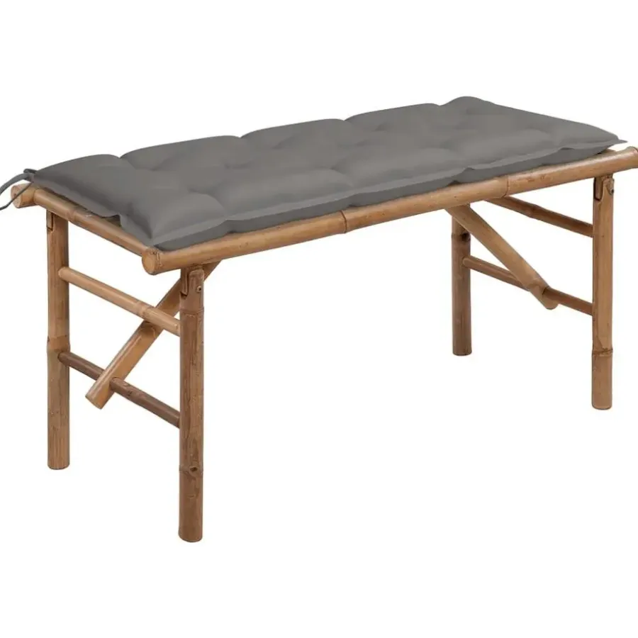 Tuinbanken-vidaXL - Tuinbank inklapbaar met grijs kussen - bamboe - 118x38x45 cm