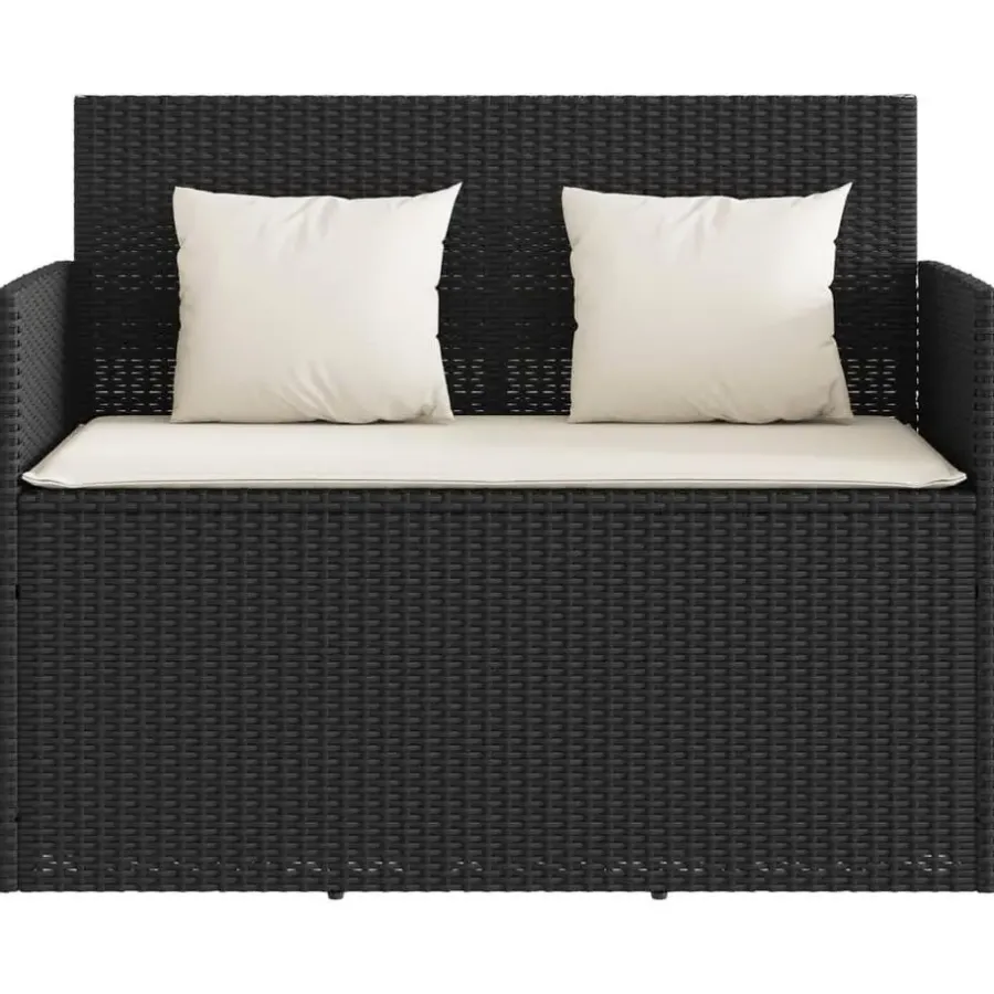 vidaXL - Tuinbank met crème kussens - Zwart poly rattan - 120x50x90.5 cm