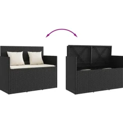 vidaXL - Tuinbank met crème kussens - Zwart poly rattan - 120x50x90.5 cm