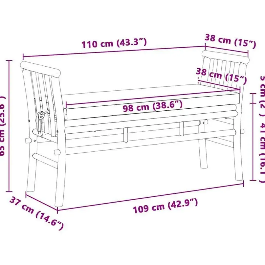 Tuinbanken-vidaXL - Tuinbank met donkergrijs kussen - Bamboe - 110x37x65 cm
