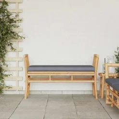 Tuinbanken-vidaXL - Tuinbank met donkergrijs kussen - Bamboe - 110x37x65 cm