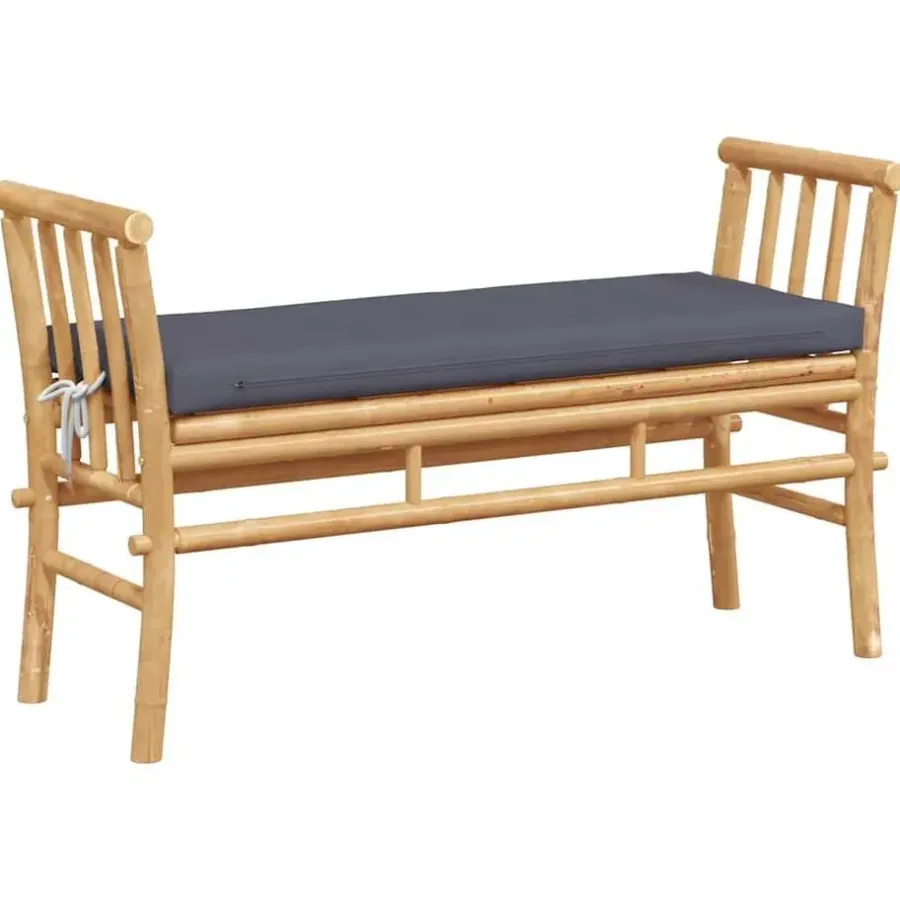Tuinbanken-vidaXL - Tuinbank met donkergrijs kussen - Bamboe - 110x37x65 cm