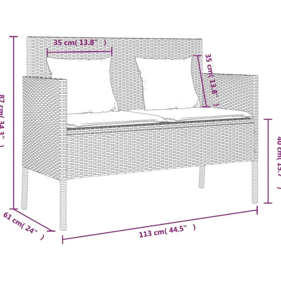 Loungebanken-vidaXL - Tuinbank met grijs kussens - Beige poly rattan - 113x61x87 cm