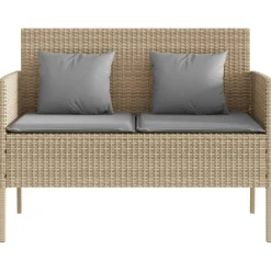 Loungebanken-vidaXL - Tuinbank met grijs kussens - Beige poly rattan - 113x61x87 cm