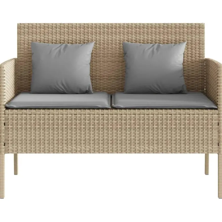 Loungebanken-vidaXL - Tuinbank met grijs kussens - Beige poly rattan - 113x61x87 cm