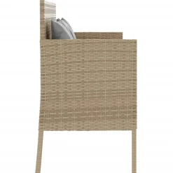 Loungebanken-vidaXL - Tuinbank met grijs kussens - Beige poly rattan - 113x61x87 cm