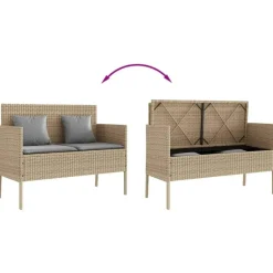 Loungebanken-vidaXL - Tuinbank met grijs kussens - Beige poly rattan - 113x61x87 cm
